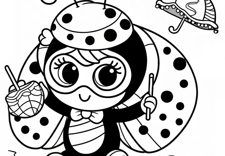 Dieťa v kostýme lienky – Karneval omalovánka jednoduchá a zadarmo Dieťa v kostýme lienky – Karneval omalovánka jednoduchá a zadarmo