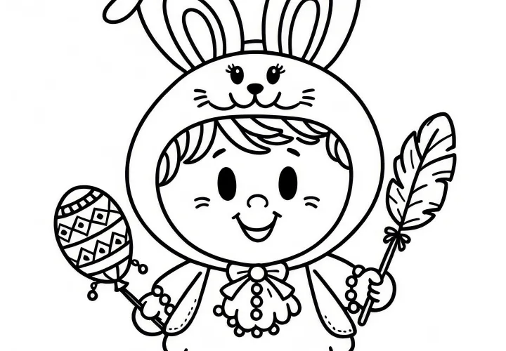 Dieťa v kostýme zajaca: Karneval omaľovánka Jednoduché a zadarmo Dieťa v kostýme zajaca: Karneval omaľovánka Jednoduché a zadarmo
