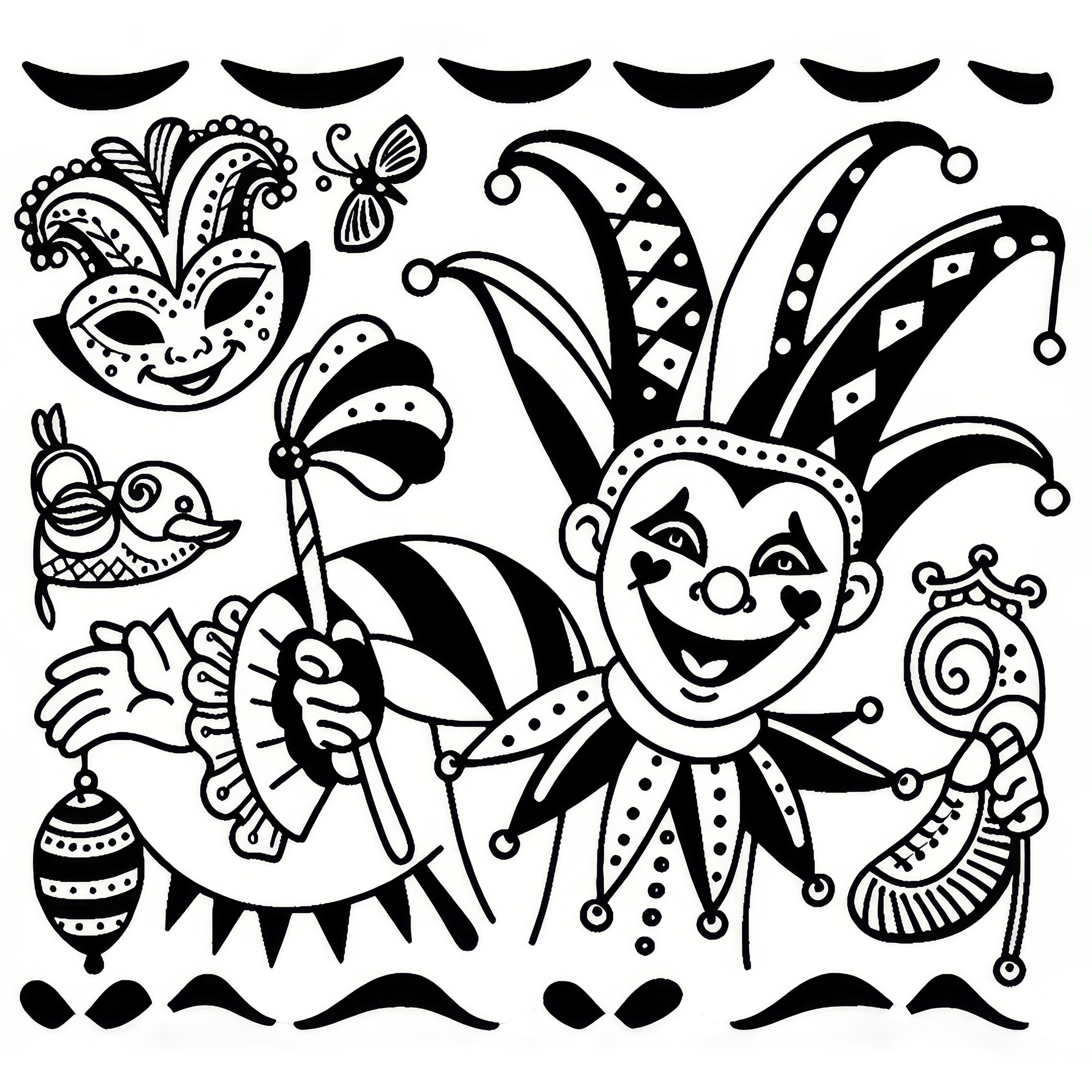 Dibujo para colorear de un arlequín de carnaval - Sencillo y gratuito