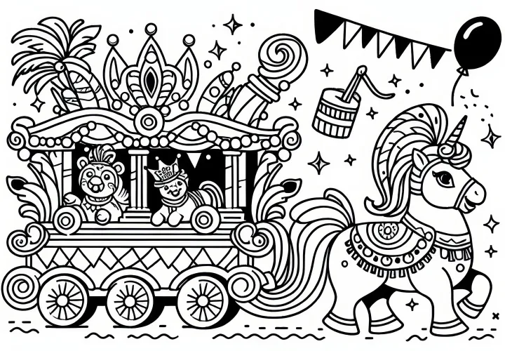 Pohybujúci sa voz na karnevalovom sprievode: Jednoduchá a bezplatná omaľovánka na fašiangy Pohybujúci sa voz na karnevalovom sprievode: Jednoduchá a bezplatná omaľovánka na fašiangy