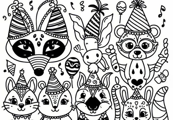 Zvieratá s party klobúkmi: Maľovanka na fašiangy jednoducho a zadarmo Zvieratá s party klobúkmi: Maľovanka na fašiangy jednoducho a zadarmo