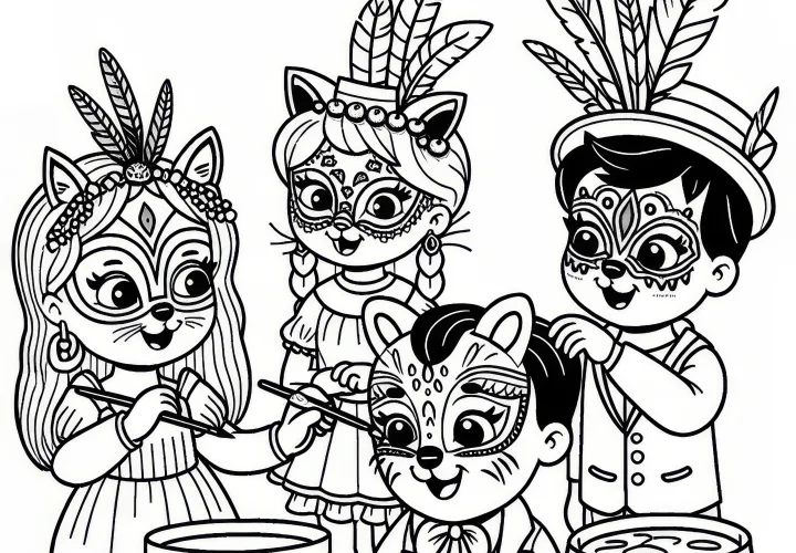 ## Deti, ktoré sa na karnevale líčia s tvárami zvierat ## Deti, ktoré sa na karnevale líčia s tvárami zvierat