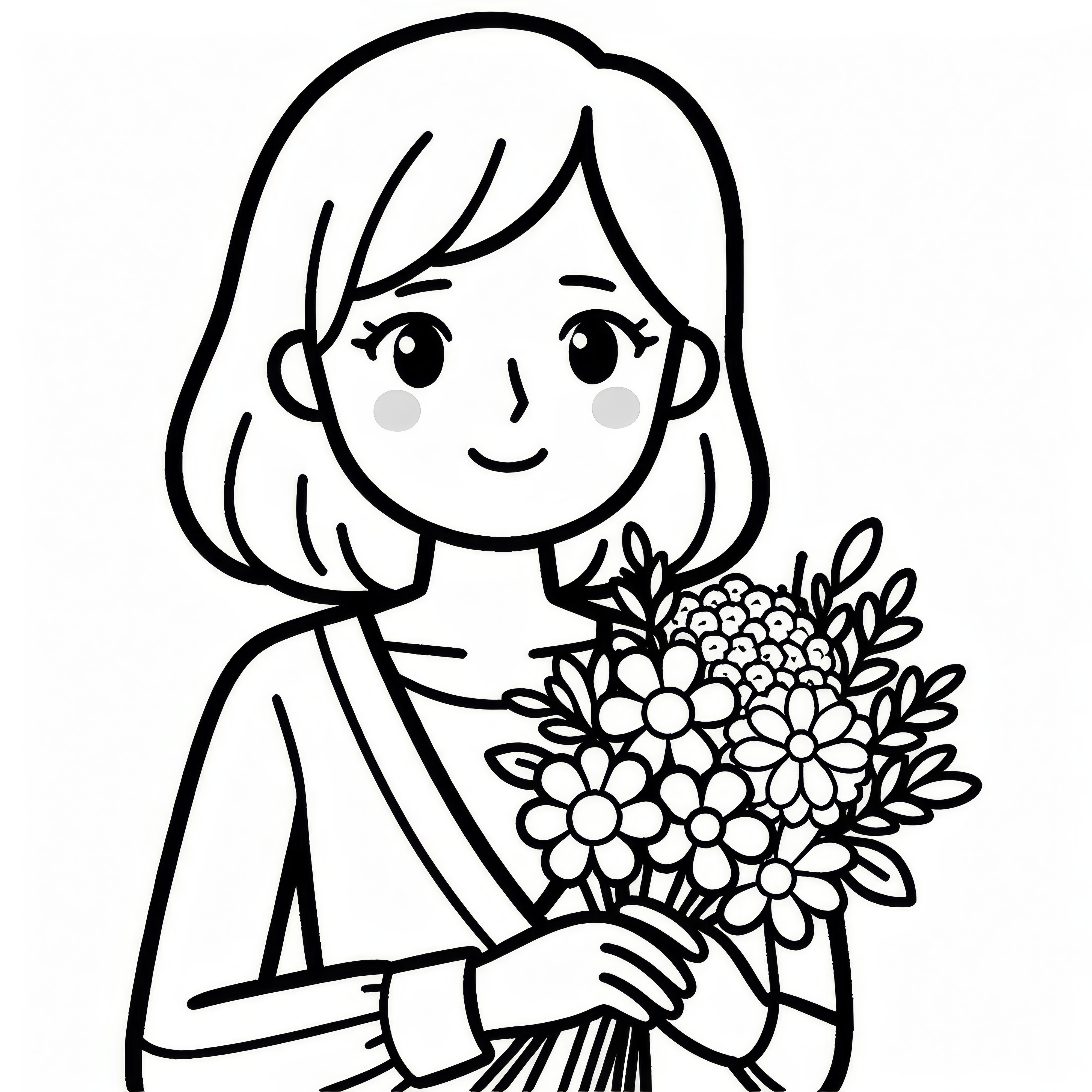Woman holding a bouquet of flowers: Women's Day simple coloring page (Free)