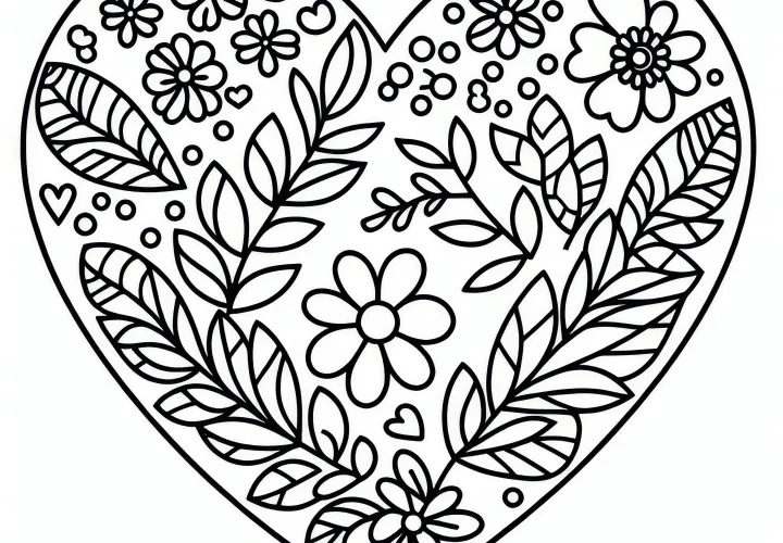 Hjerte med blomstermønster: Enkel farvelægningsark til Kvindernes Internationale Kampdag (Gratis)