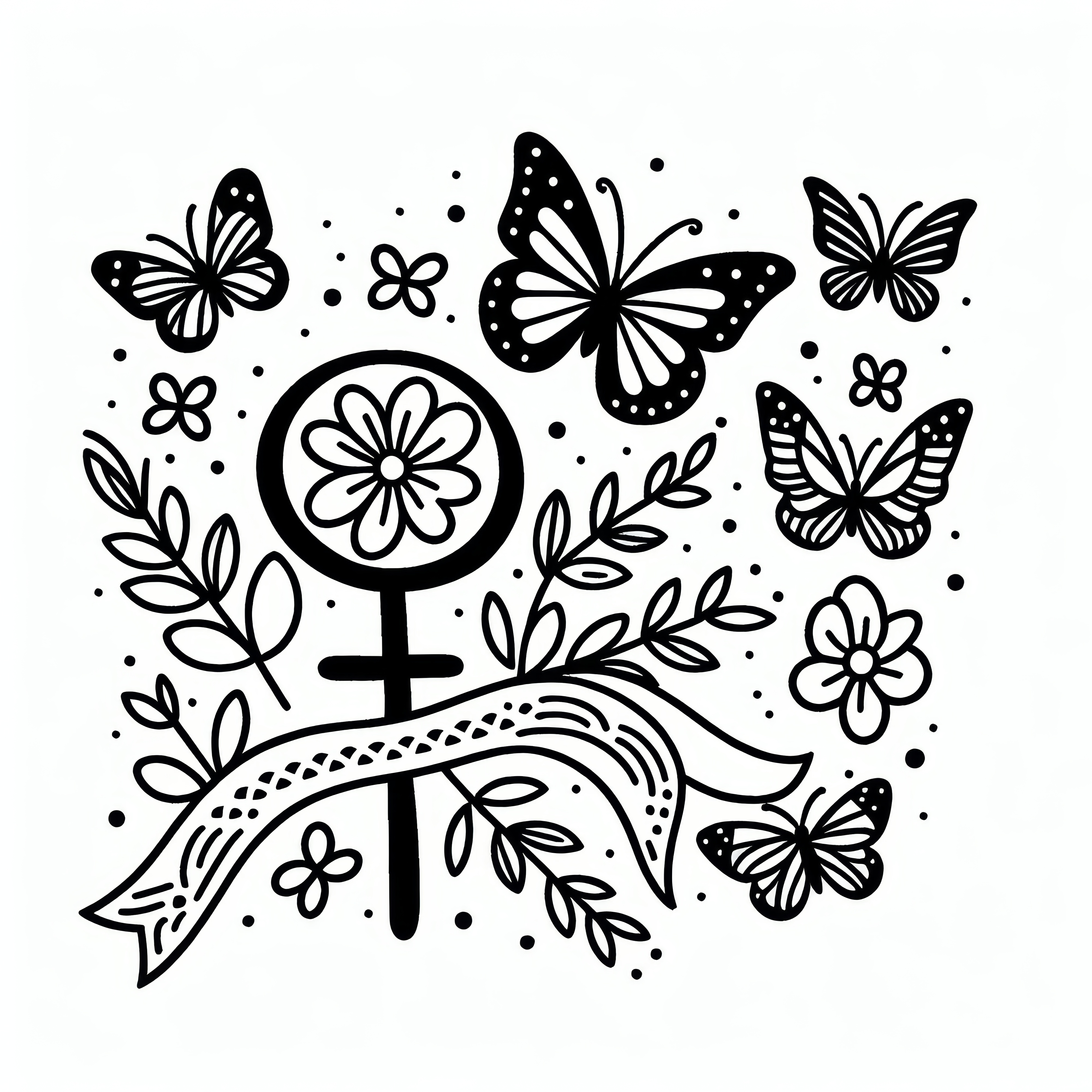 Flying butterflies in different sizes: Women's Day coloring page (Free)