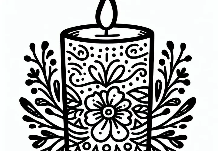 Dekorativt stearinlys i lysestagen med blomsterornamenter: Kvindedag farvelægningsbillede (Gratis)