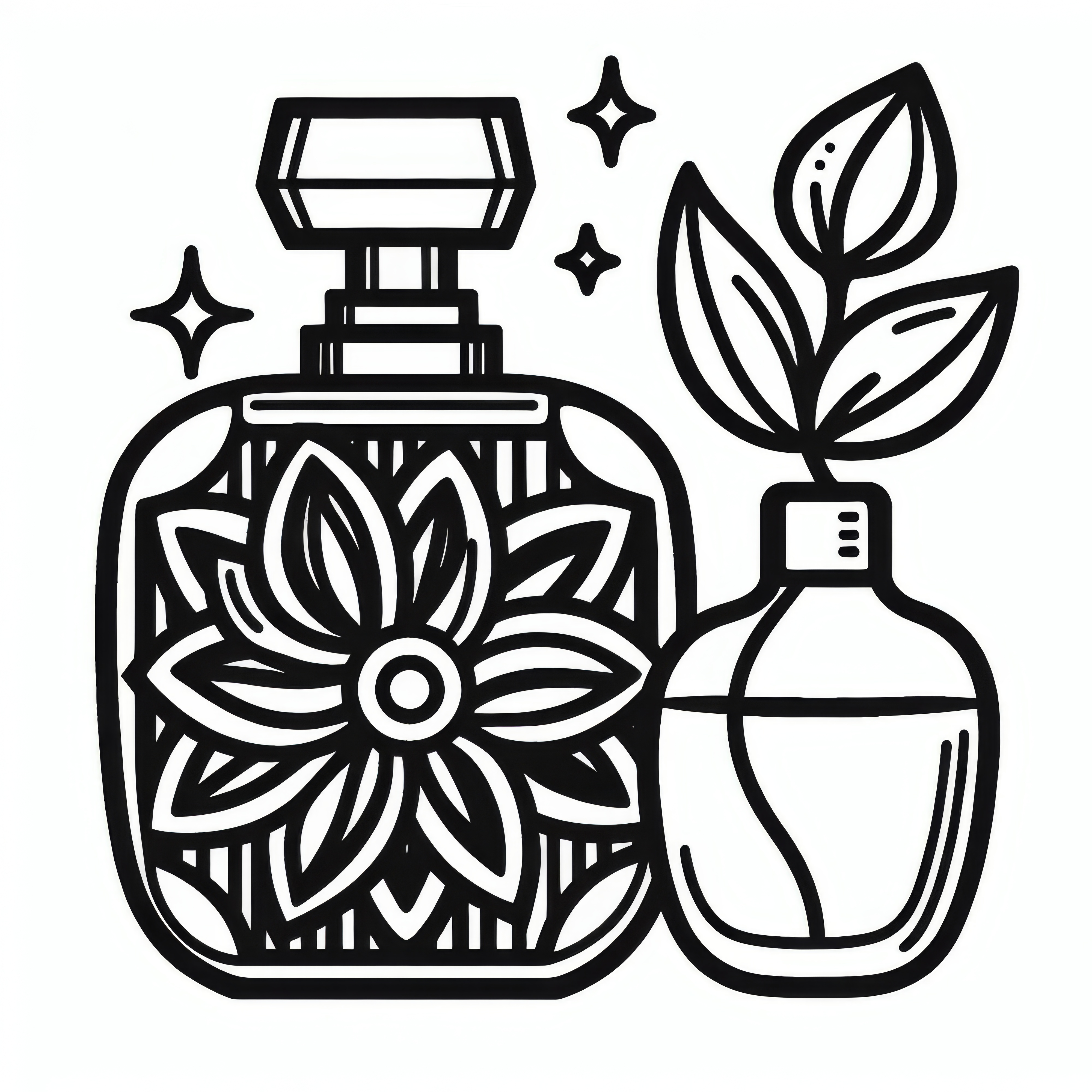 향수병에 꽃 장식: 여성의 날 색칠공부 자료 (무료)