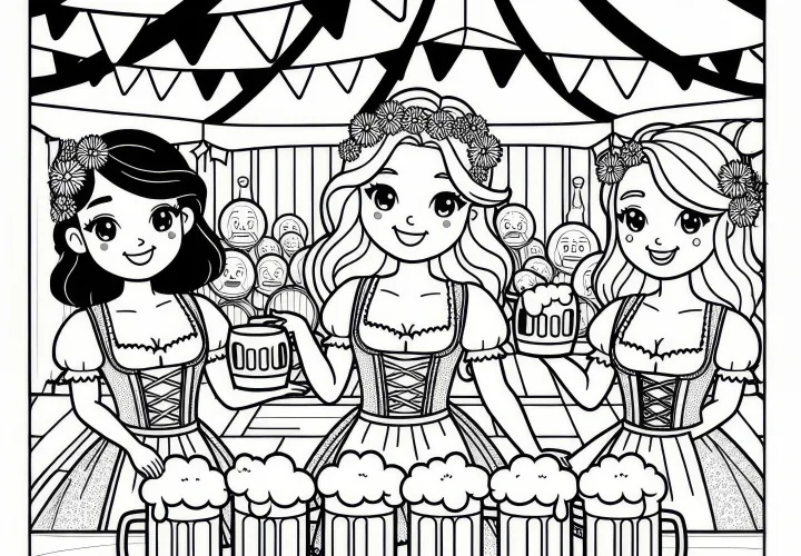 Nők Dirndl-ben söröznek az Oktoberfest sátorban színezőként (Ingyenes)