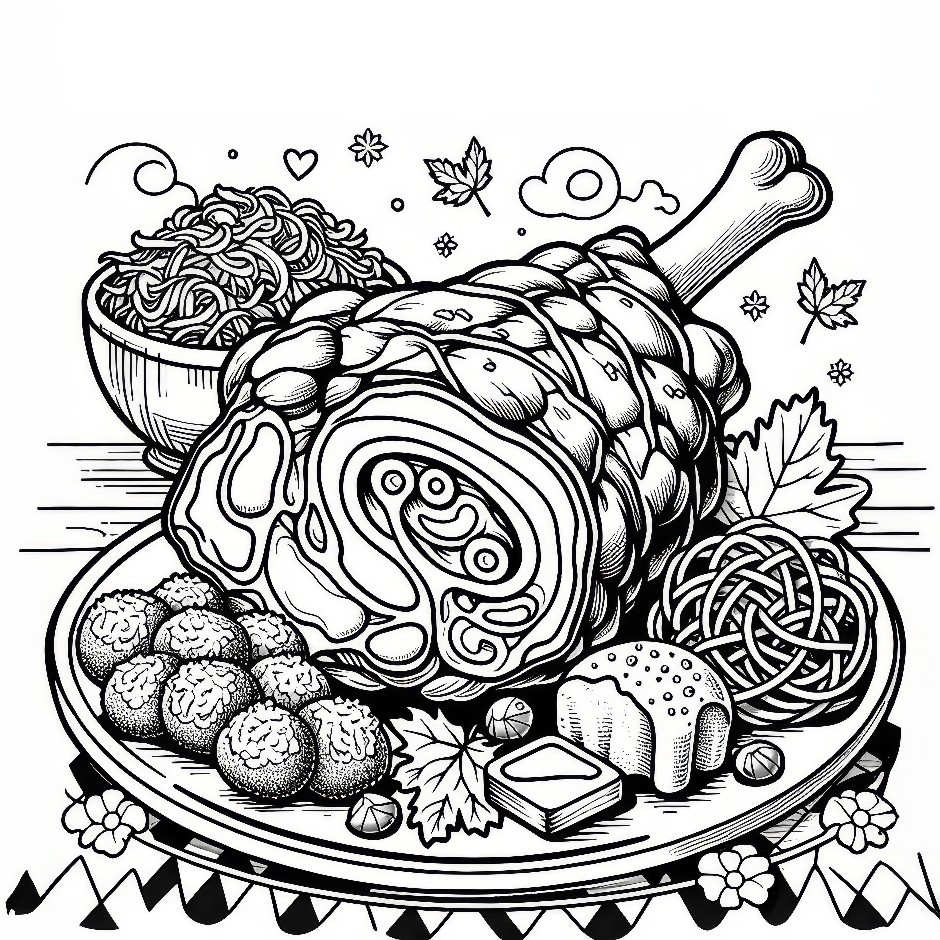 Pork knuckle with sauerkraut and dumplings: Coloring template for Oktoberfest (Free)