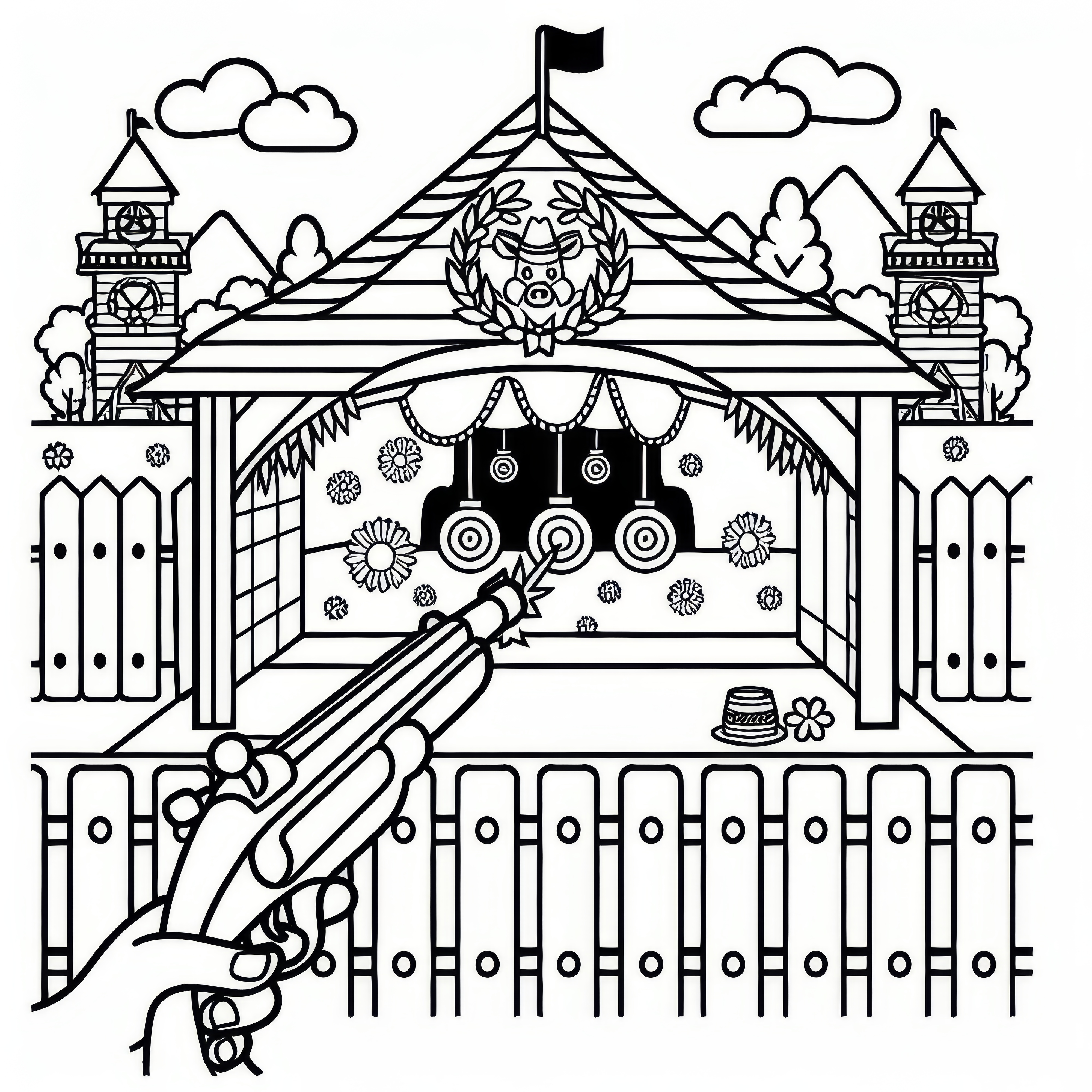 Shooting gallery at the Oktoberfest: Free coloring template
