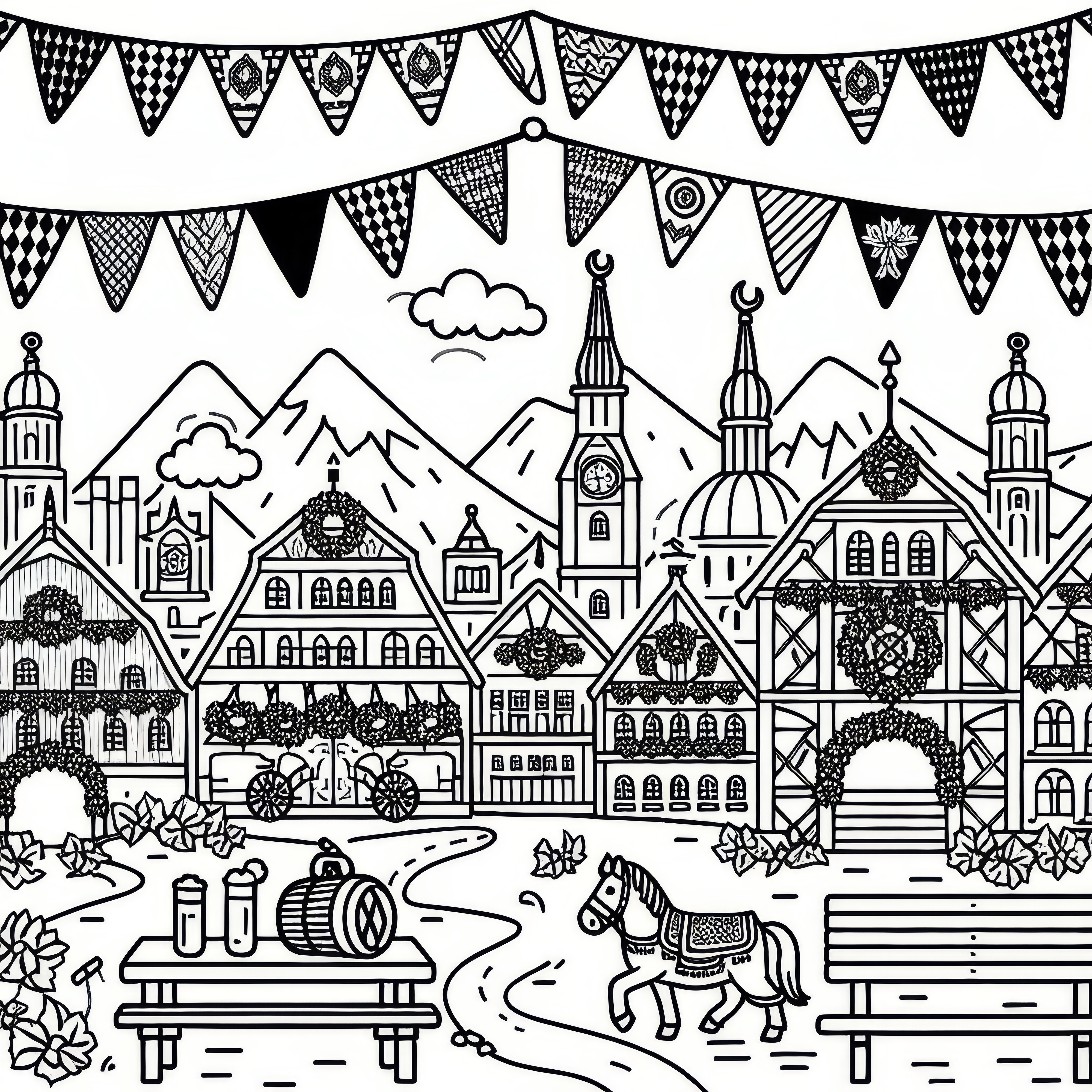 Bunting with diamond pattern: Coloring template for download (Free)