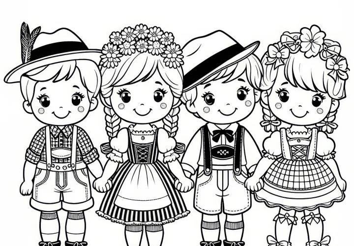 Gyerekek Oktoberfest-ruhában színezőként (Ingyenes)