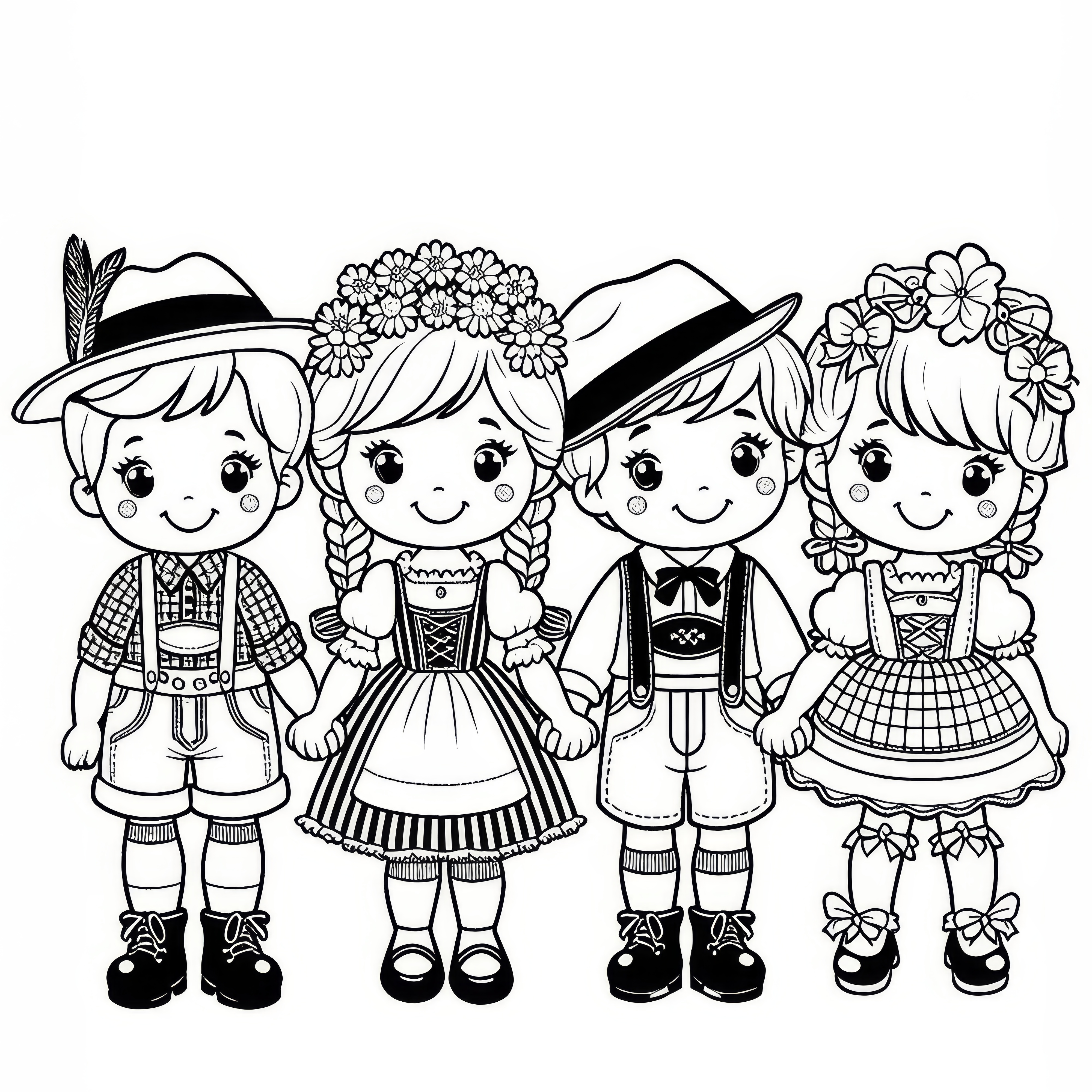 オクトーバーフェストの衣装を着た子供たちの塗り絵 (無料)