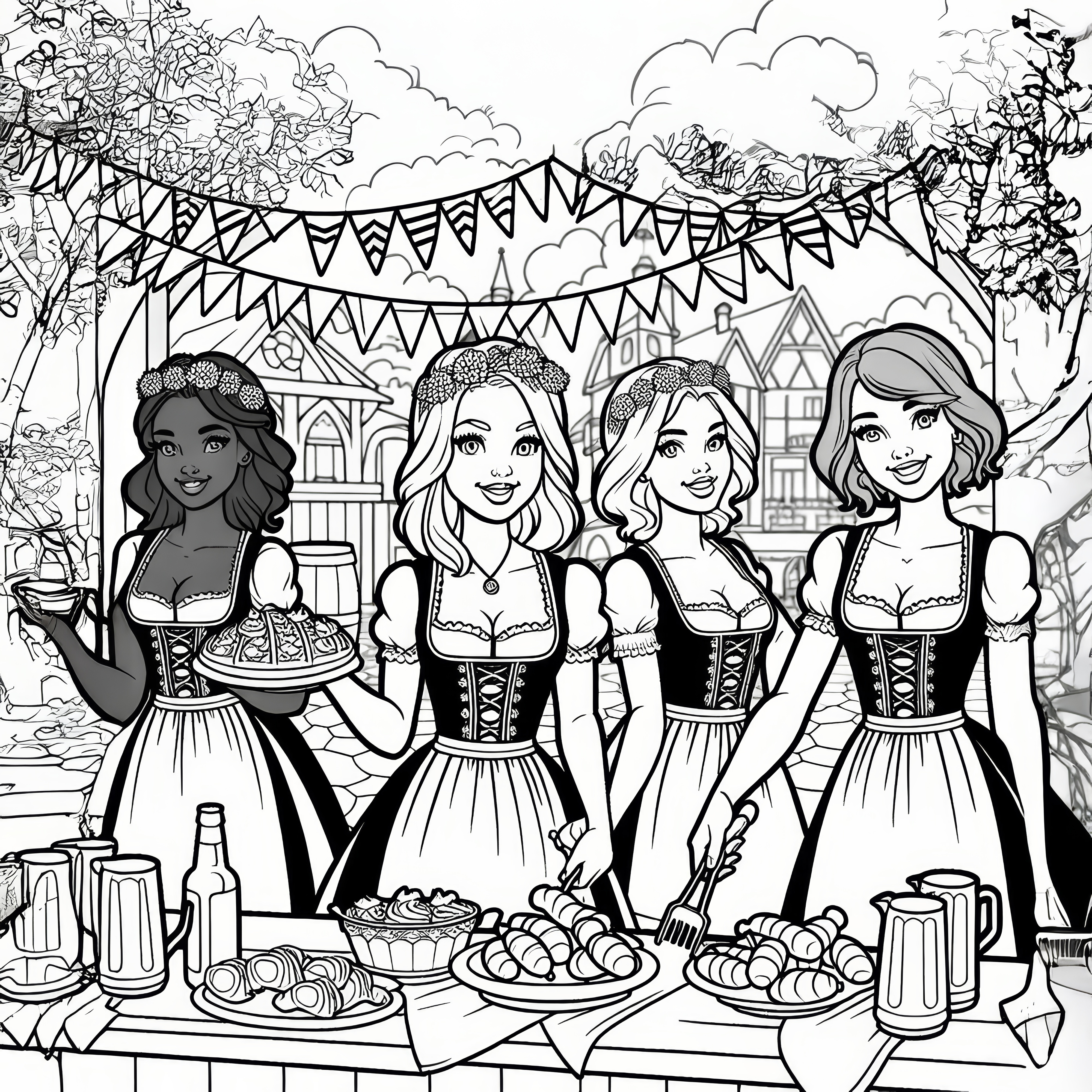 Ženy v Dirndlu podávají pokrmy na Oktoberfestu (Gratis)