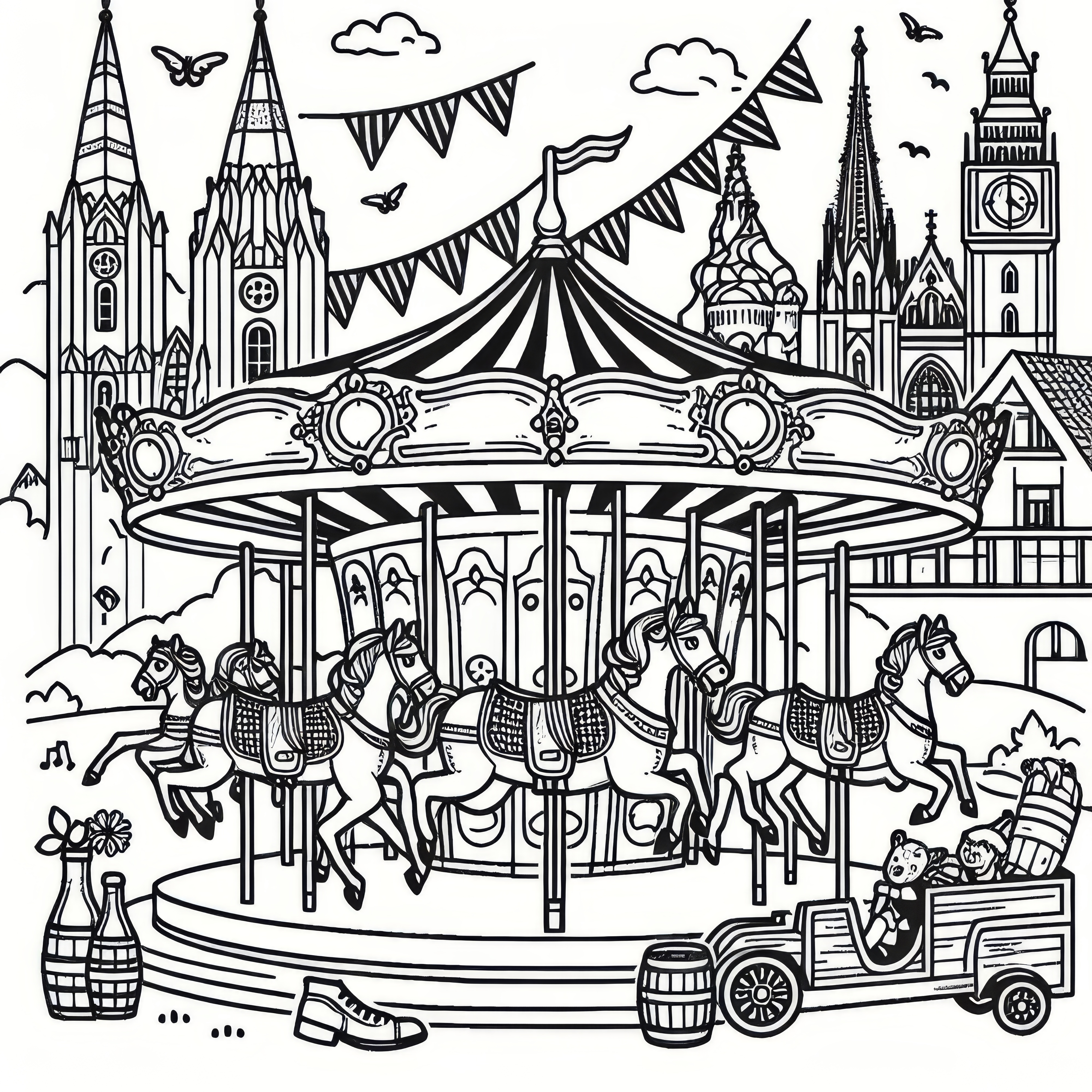 Carousel at the Oktoberfest: Coloring page for download (Free)