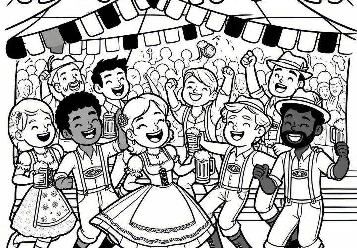 Táncoló emberek a sörsátorban az Oktoberfesten mint színezőképen (Ingyenes)