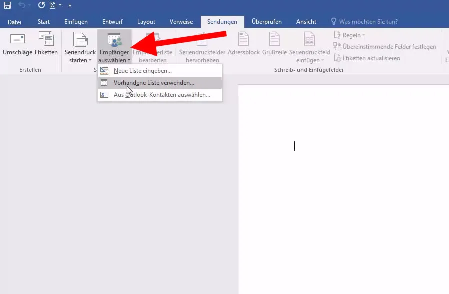 Serienbrief in Word erstellen - Vorhandene Liste verwenden