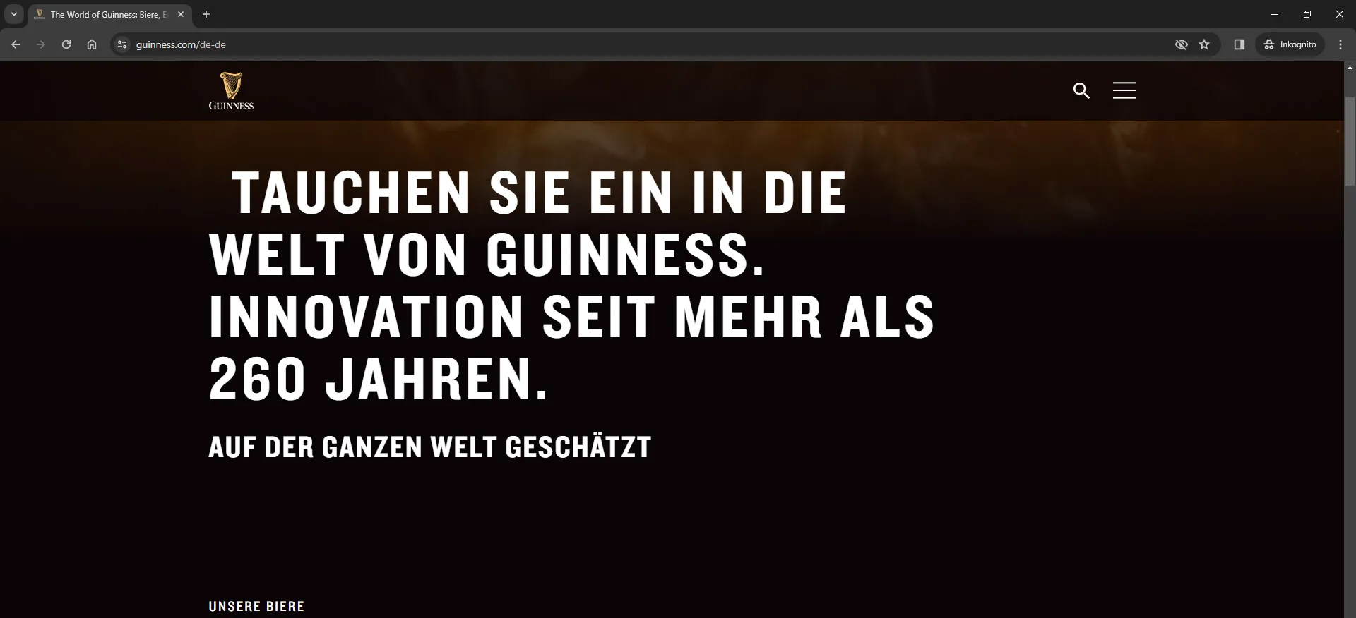 Guinness-Logo in der Desktop-Ansicht beim Scrolling