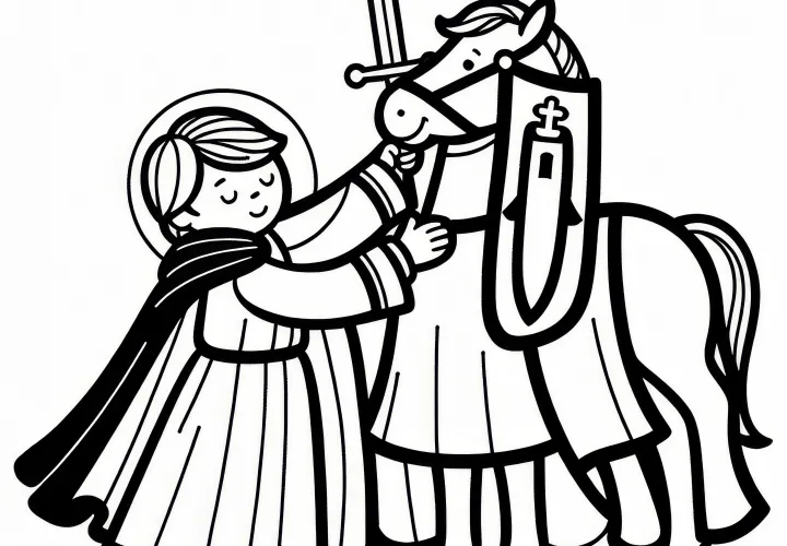 Szent Márton a lován, karddal: Színező kép a Márton-napra (Ingyenes)