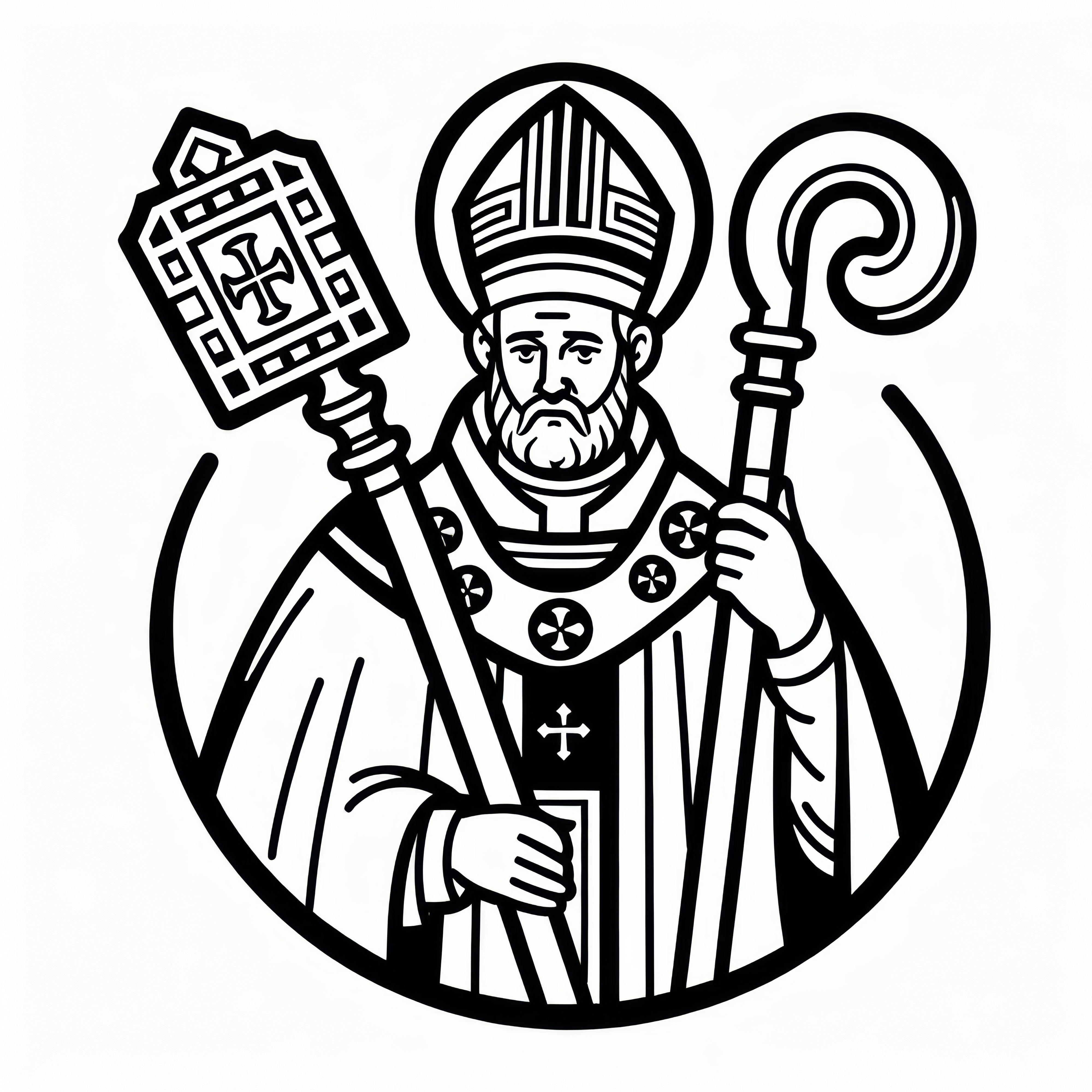 Szent Márton püspökként mitrabul és pásztorbottal: Egyszerű színező kép a Márton-napra (Ingyenes)