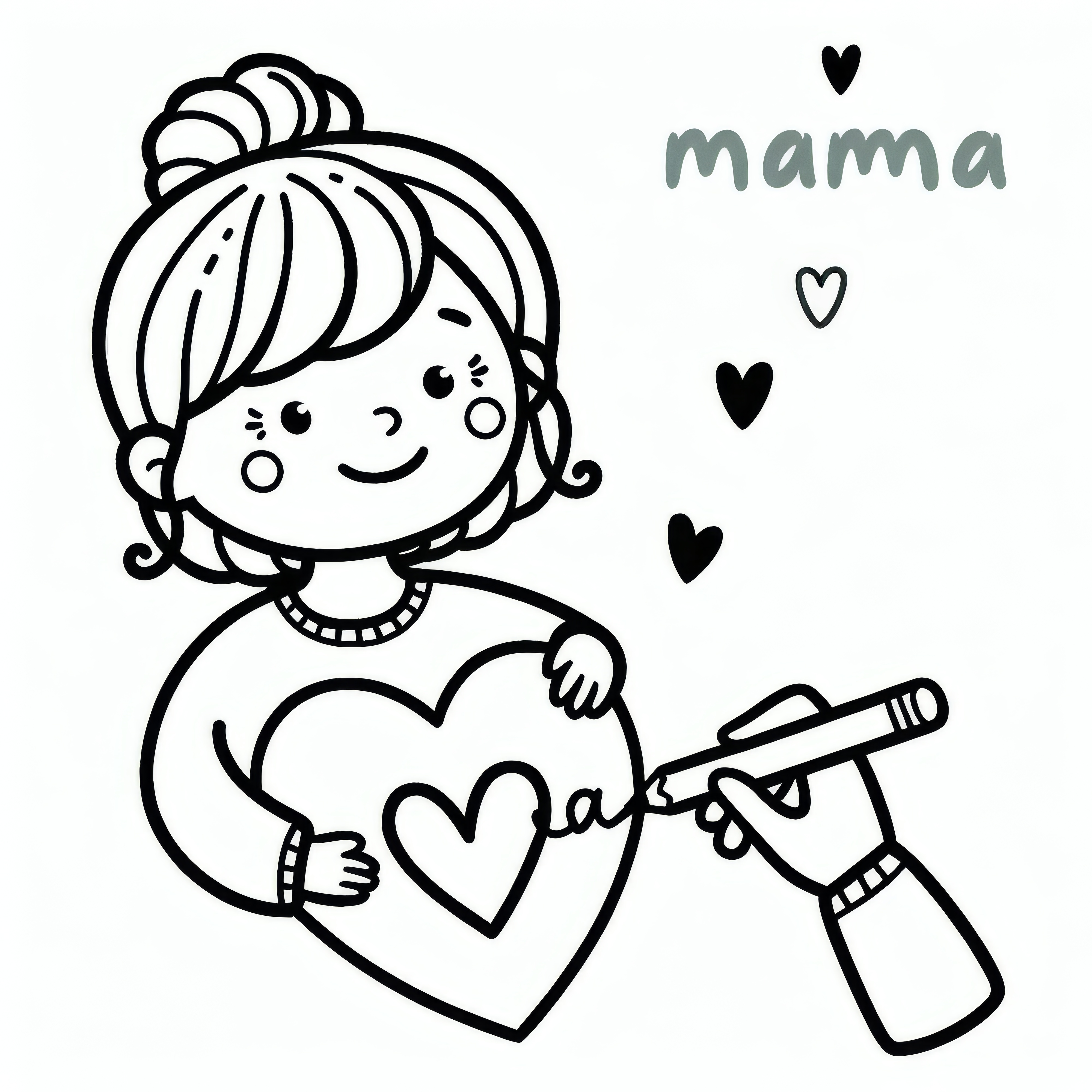 Veľké srdce pre mamu na deň matiek: Jednoduchý obraz na vymaľovanie (Zadarmo)