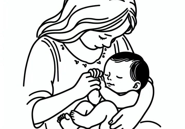 A baba a anya kezét fogja anyák napján: Ingyenes színezőkép