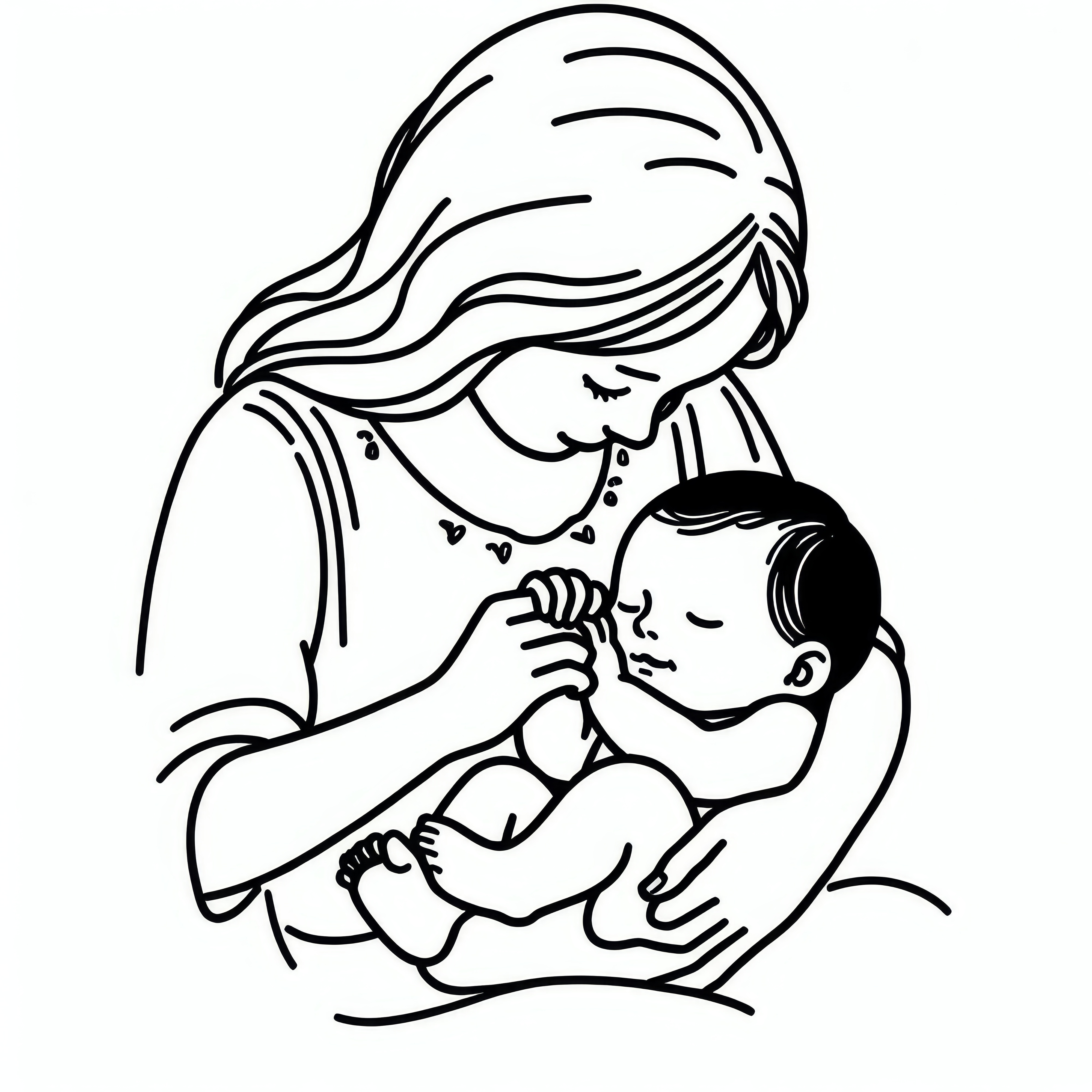 母の日に赤ちゃんが母の手を握っている様子：無料の塗り絵