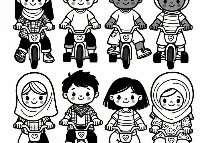 Gyerekek Kisbiciklikkel bicikliznek a Gyermeknapon: Egyszerű minta (Ingyenes)