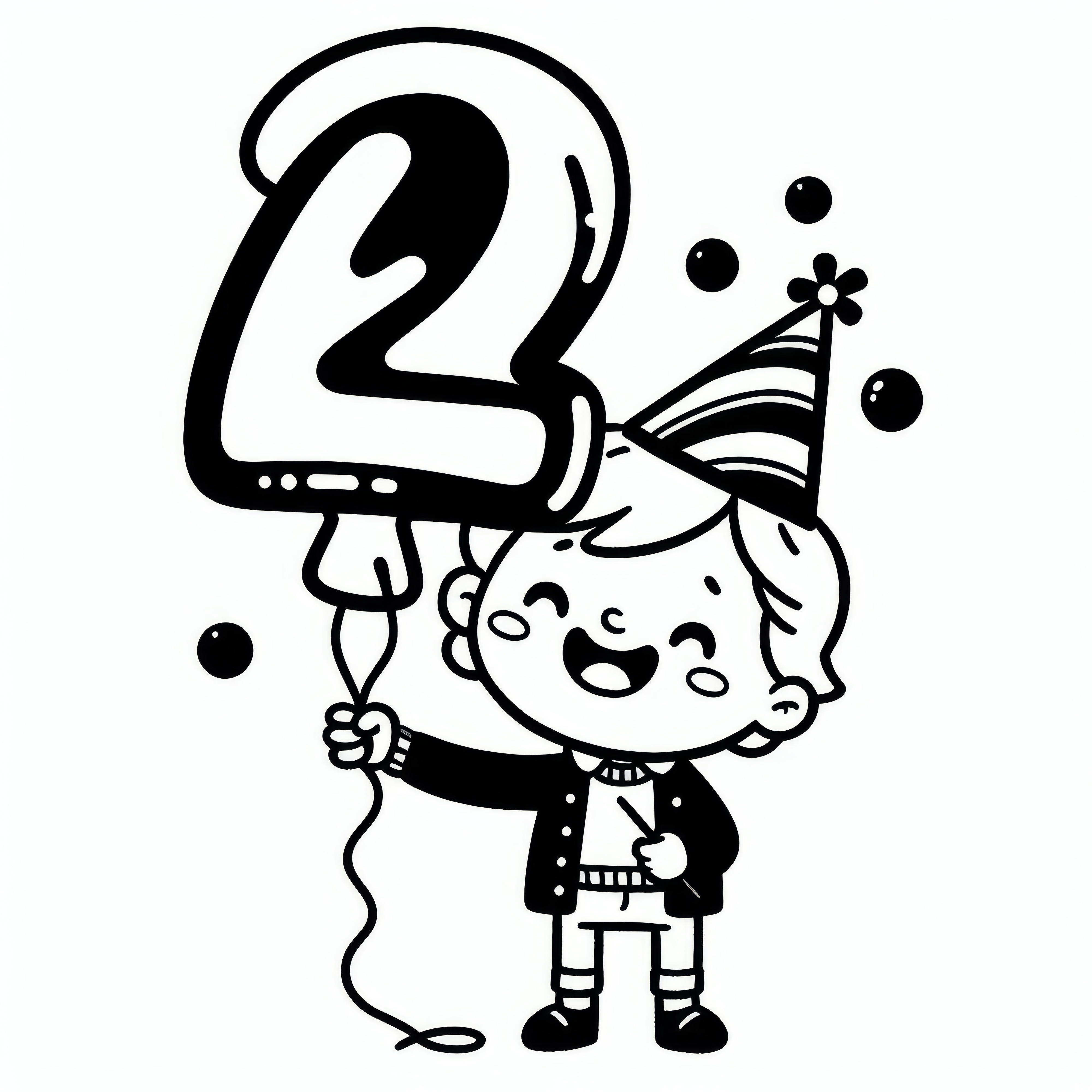 子供が誕生日に手に風船を持っている：ダウンロード用の塗り絵（無料）