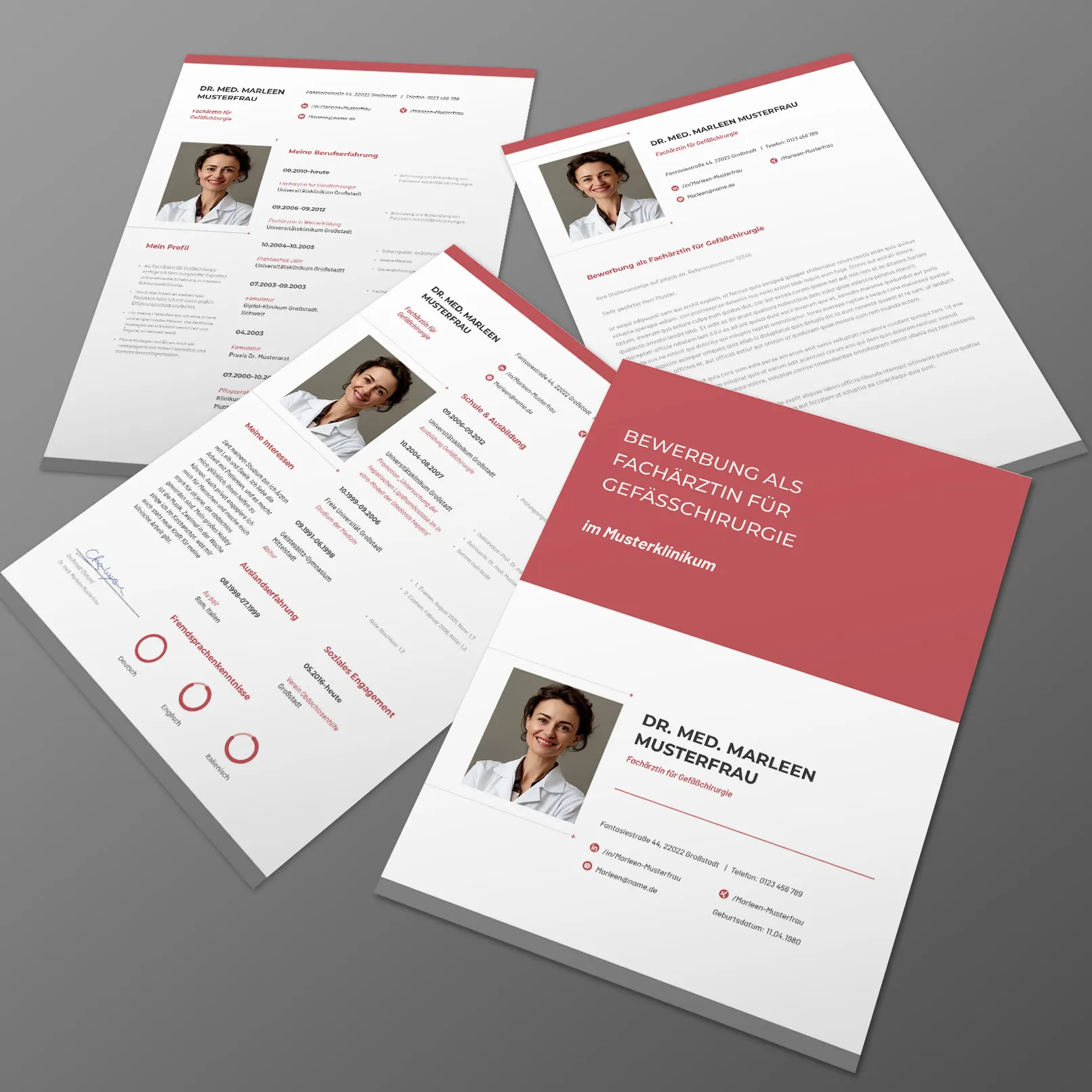 의사 응용 프로그램 템플릿 - Word, InDesign 및 Affinity Publisher 용 디자인 샘플