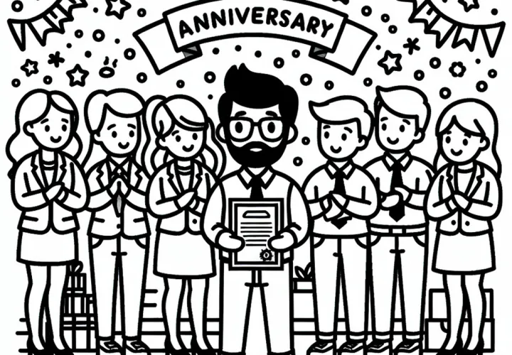 Kollégák gratulálnak a munkajubileum alkalmából: Ingyenes színezőrajz
