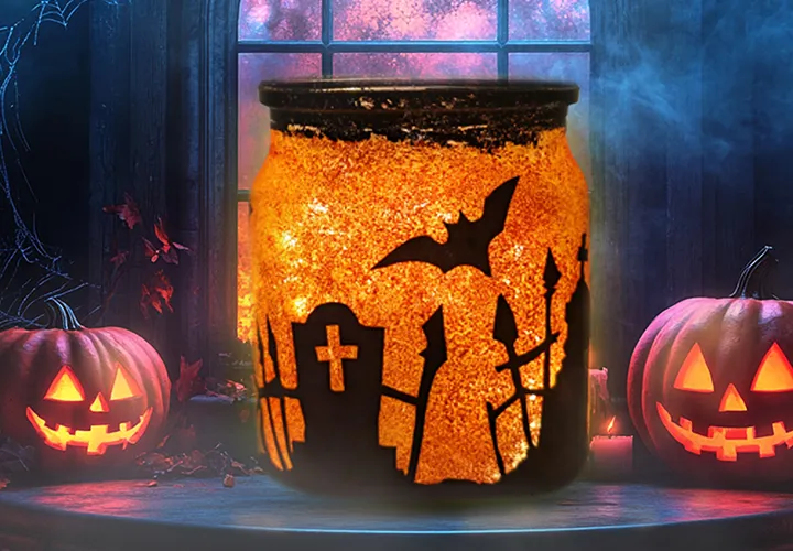 Lentera malam Halloween yang bersinar di dalam gelas: Petunjuk pembuatan dengan video dan foto