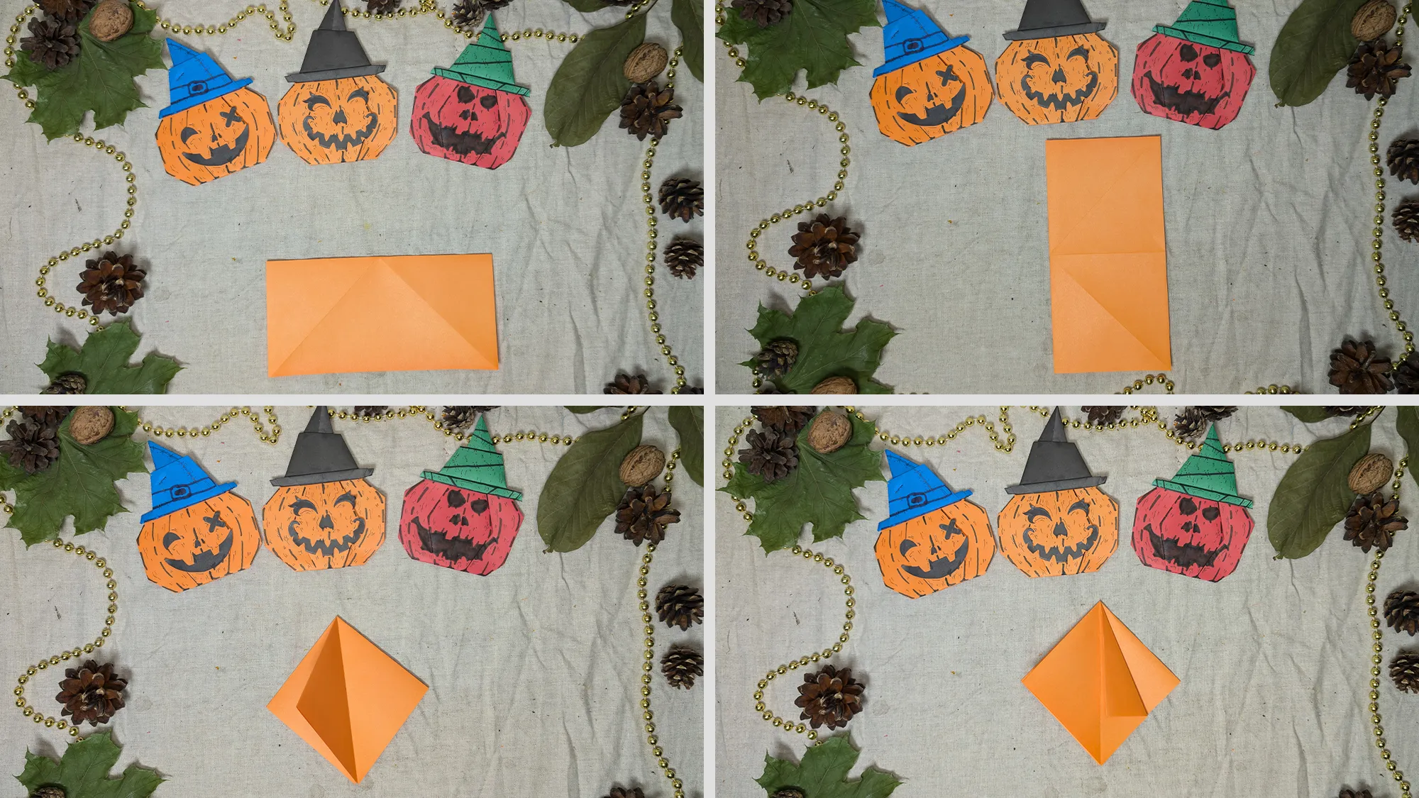 Bučna obraza iz origamija: Korak za korakom navodila z fotografijami in opisom besedila. Slika 2