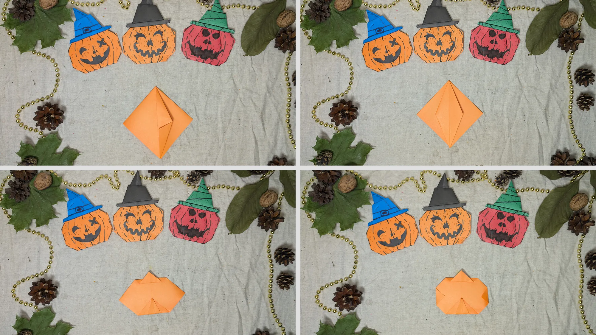 Origami bučna obraza: Korak za korakom navodila z fotografijami in besedilom. Slika 3