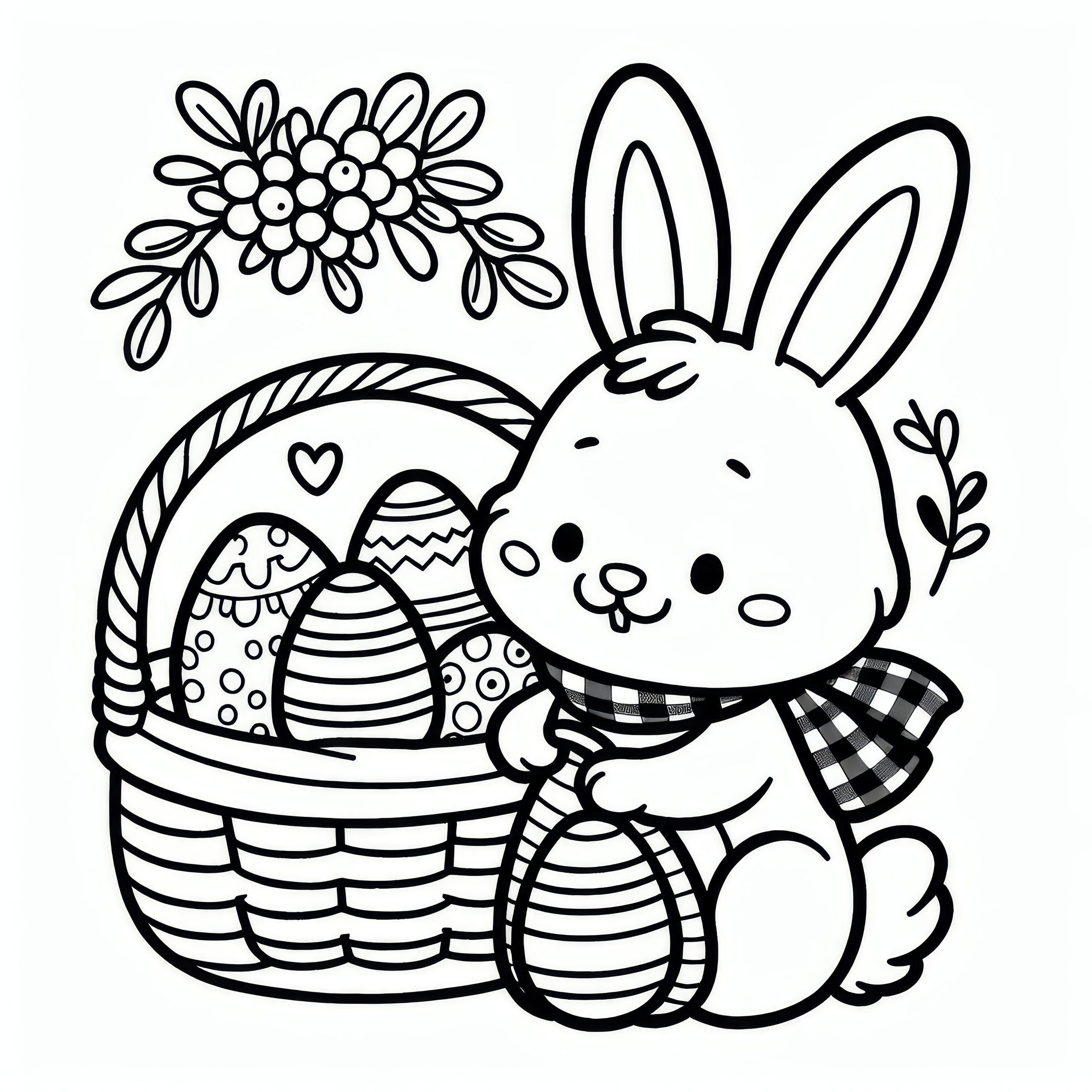Easter bunny with basket full of eggs: coloring picture for April (Free)