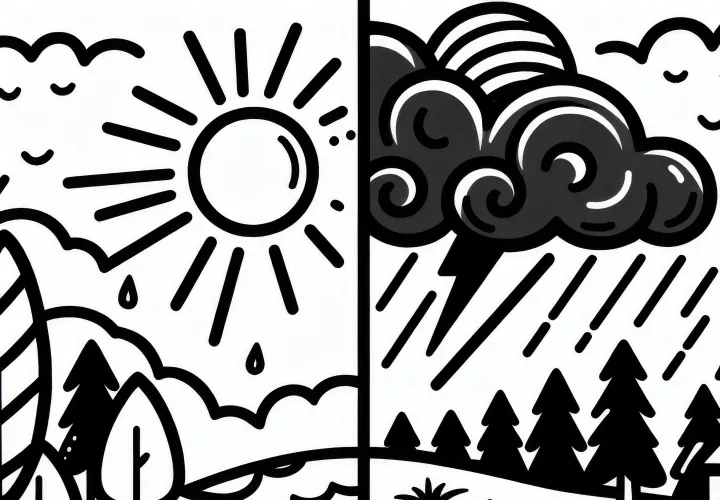 Aprilweer met zon en storm: Kleurplaat om te downloaden (Gratis)