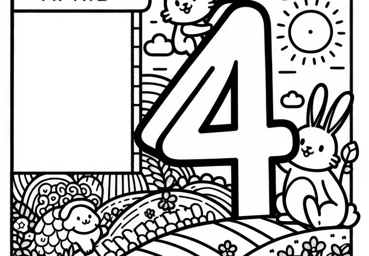 Kalenderblad met de maand 4 voor april: Kleurplaat om te downloaden (Gratis)