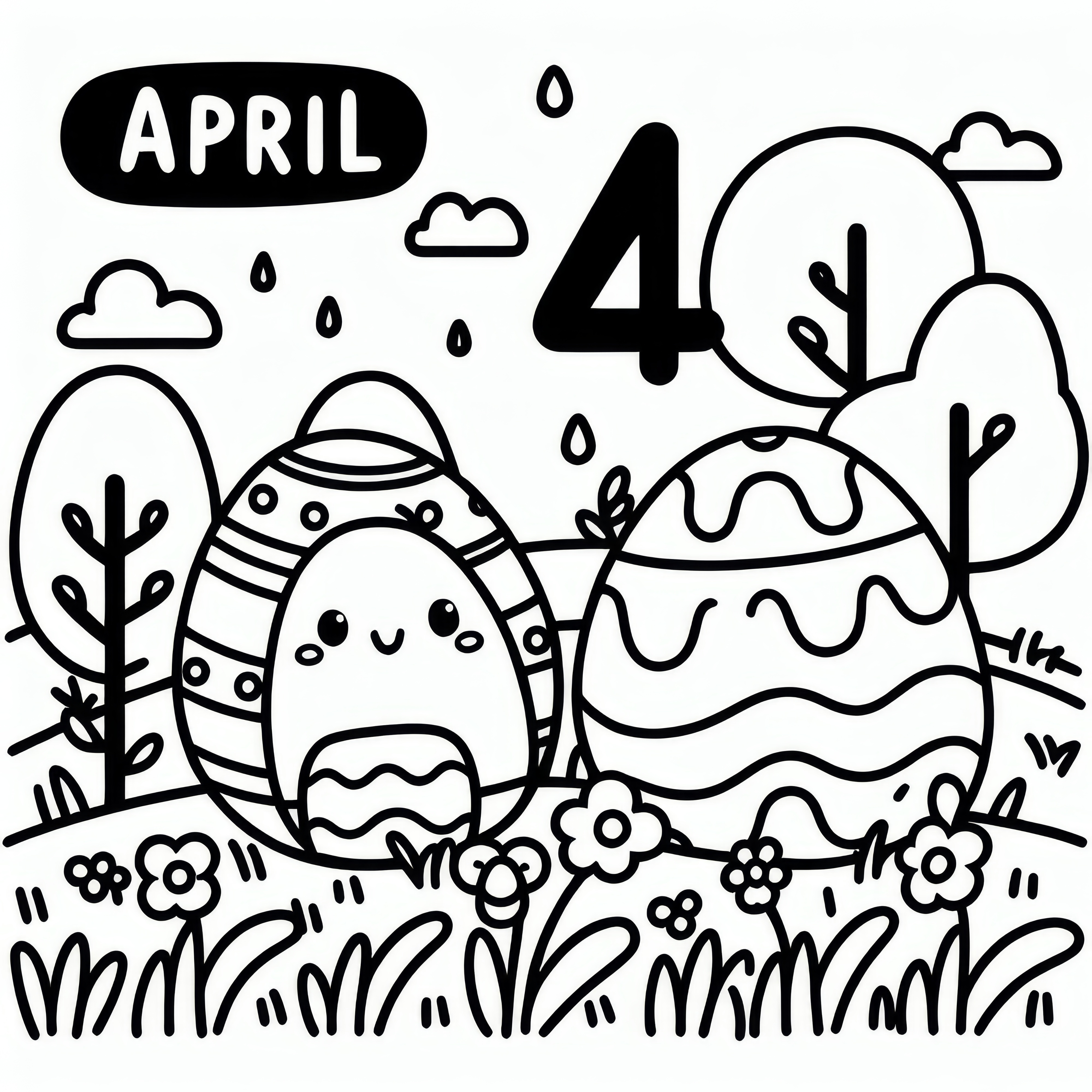 April coloring page with the number 4 with Easter egg: Free download