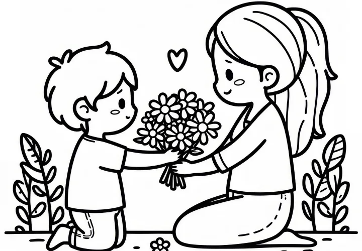 Bloemen voor moeder voor Moederdag in mei: Gratis kleurplaat