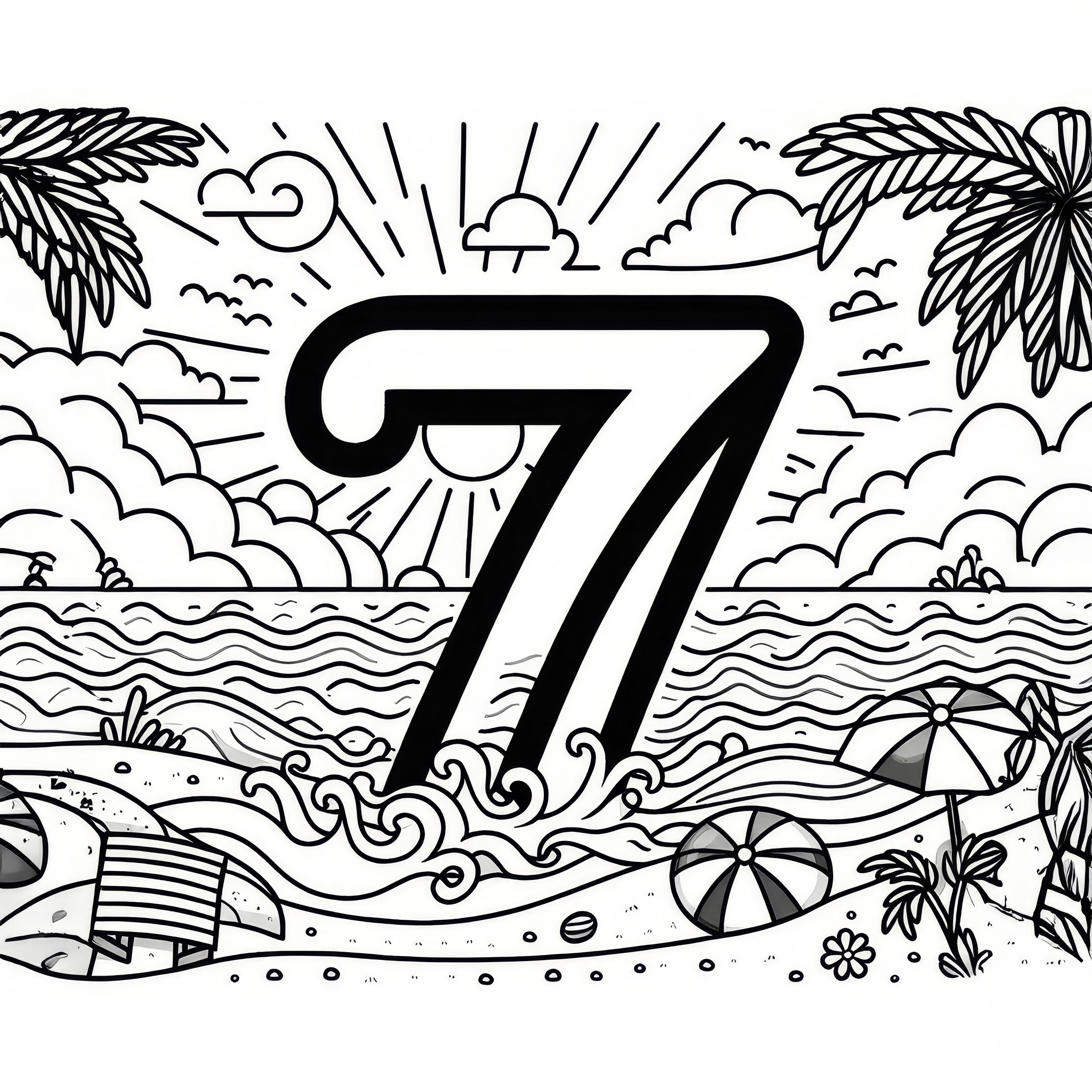 Number 7 on the summer beach in July: Coloring picture for download (free)