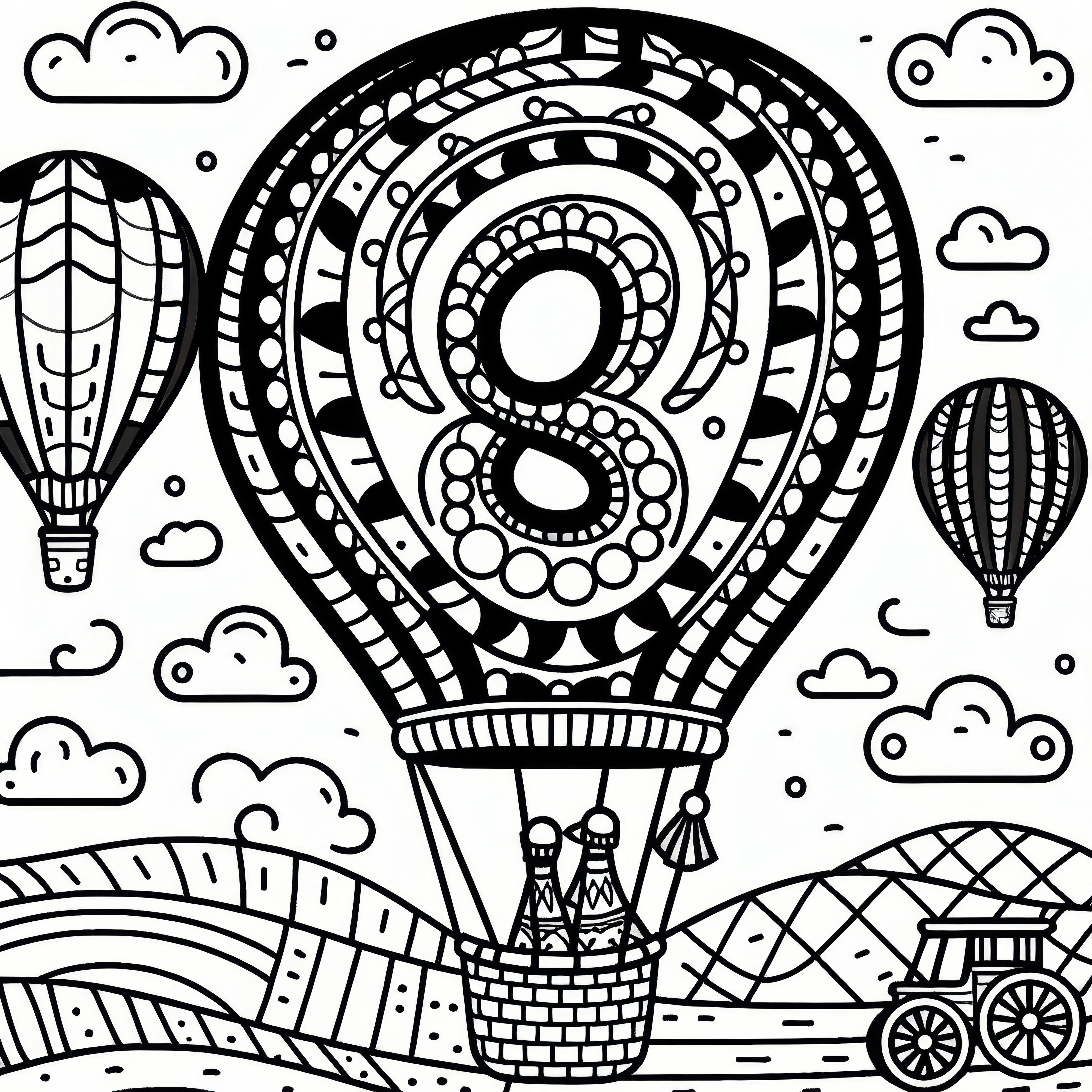 Number 8 on hot air balloon in August as a coloring page (Free)