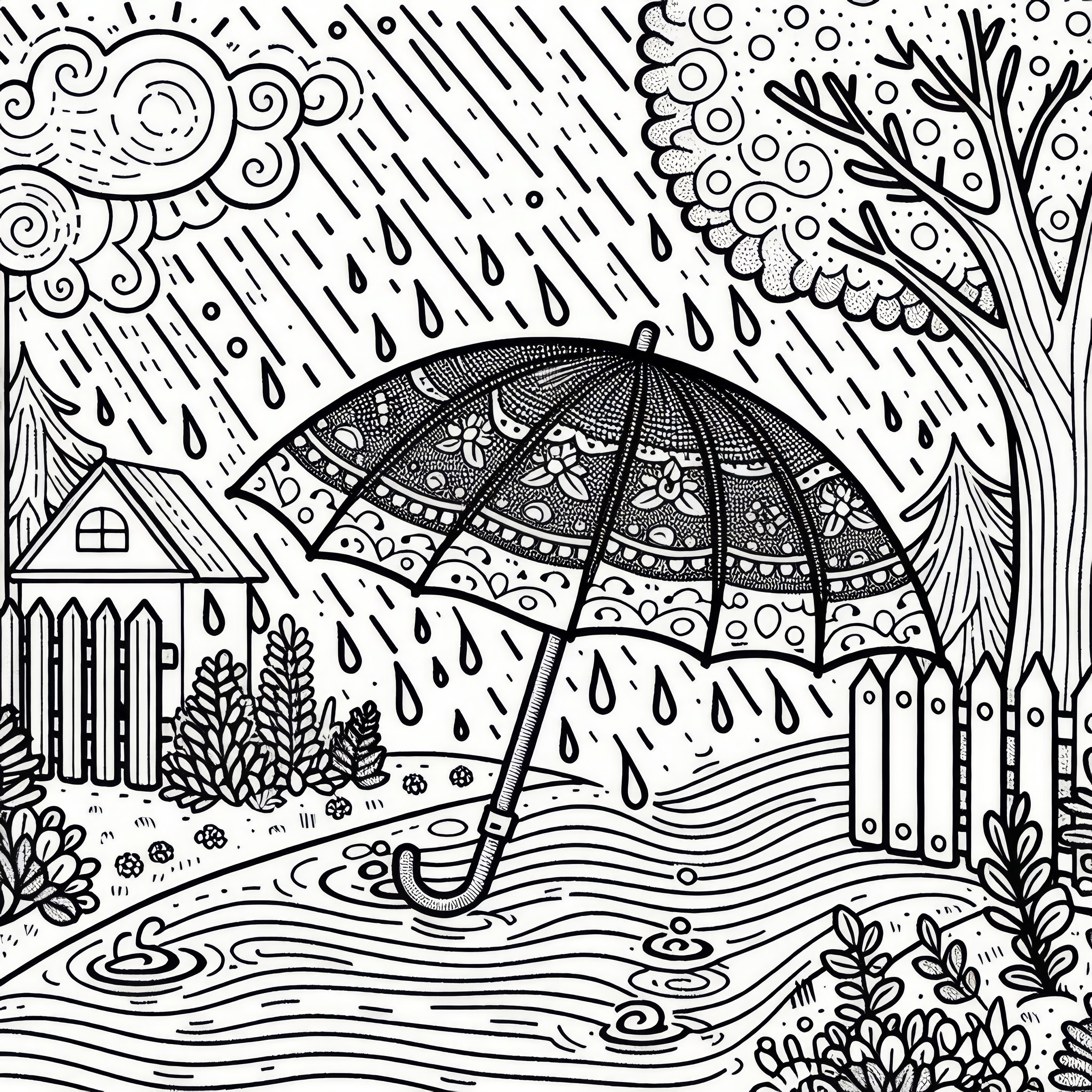 Umbrella in September rain: Free coloring page