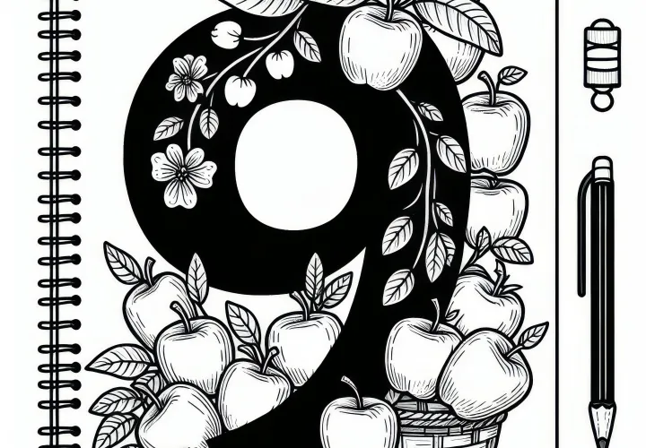Nummer 9 met verse appels: Gratis september kleurplaat