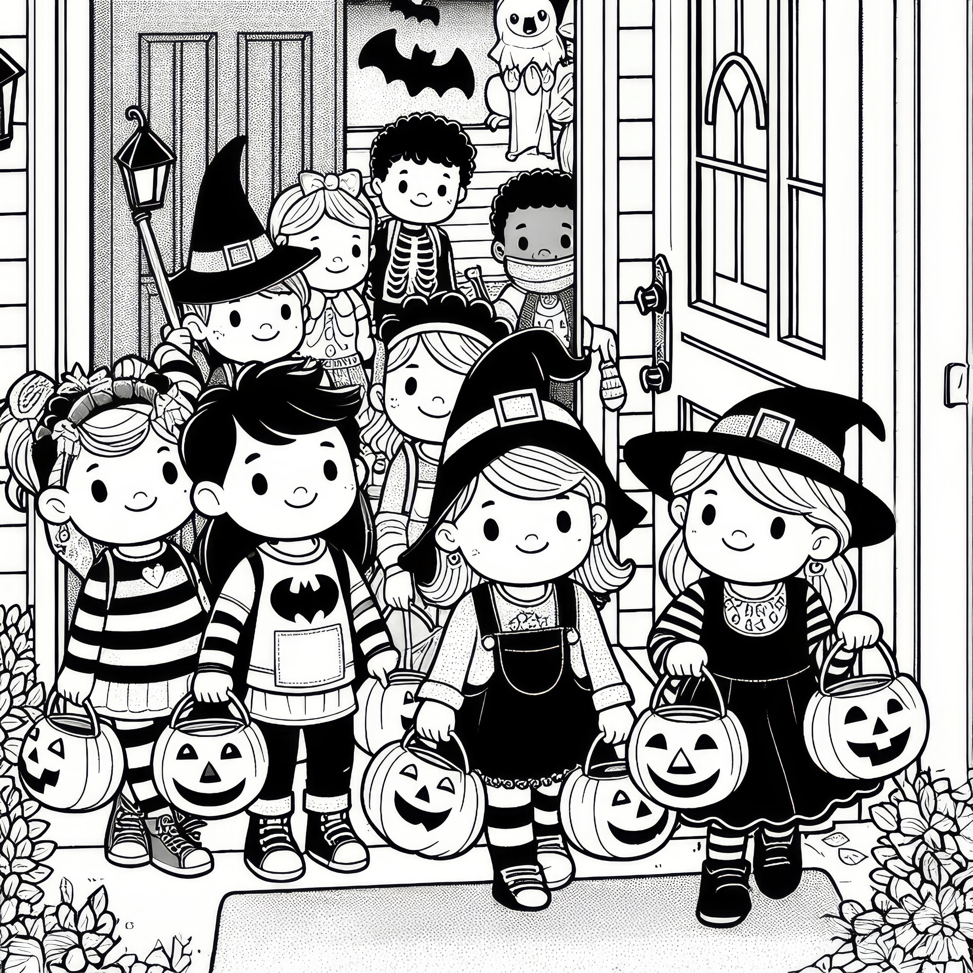 Lapsed käivad oktoobris Halloweenil riietatuna uksest uksest: Värvimisleht allalaadimiseks (tasuta)