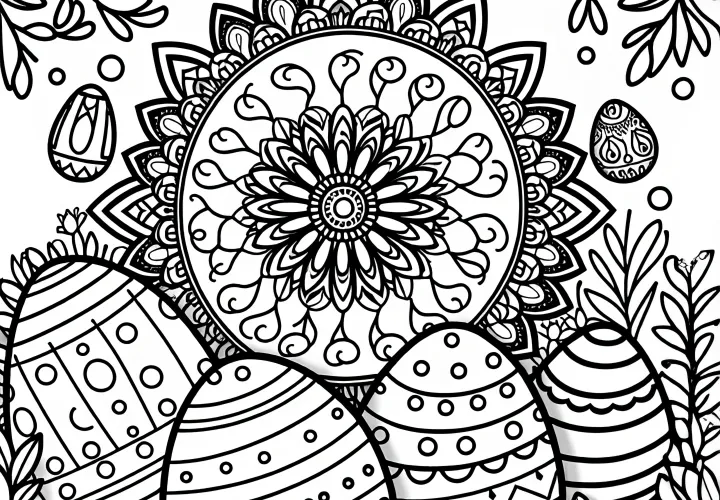 Mandala su velykiniais kiaušiniais: spalvinimo paveikslėlis, kurį galima atsisiųsti (nemokamai)