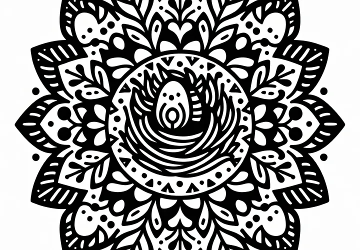 Mandala su velykiniu lizdu: nemokamas spalvinimo paveikslėlis