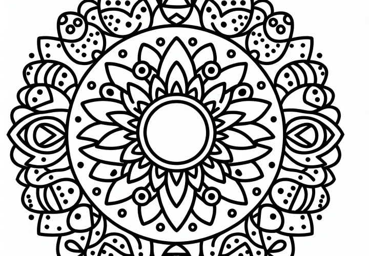 Mandala su spindinčia saule Velykoms: nemokamas spalvinimo puslapis