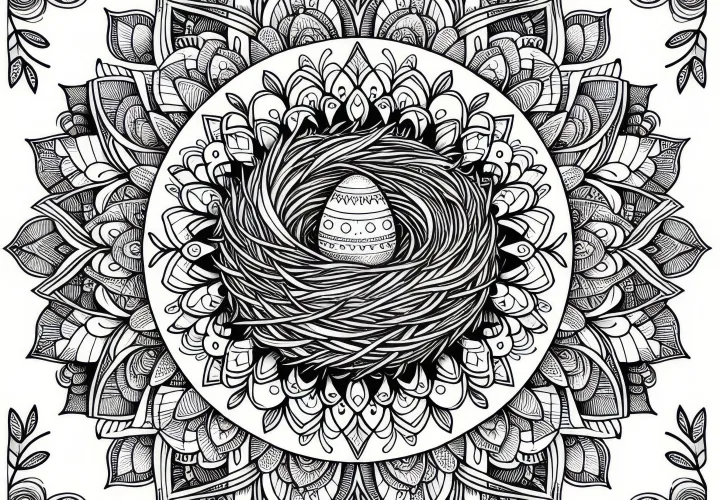 Mandala su velykiniu lizdu: nemokamas spalvinimo paveikslėlis