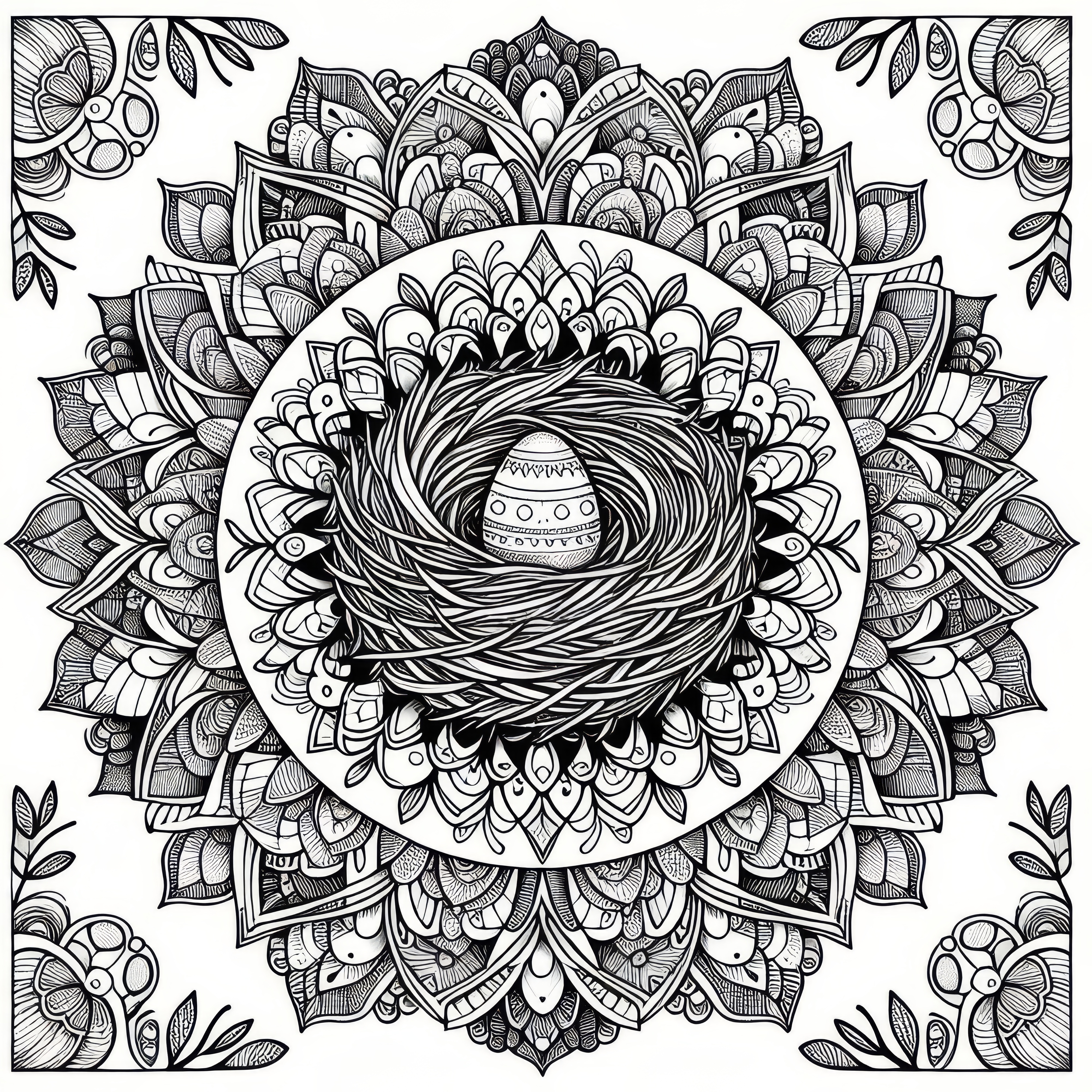 Mandala with Easter nest: Free coloring page