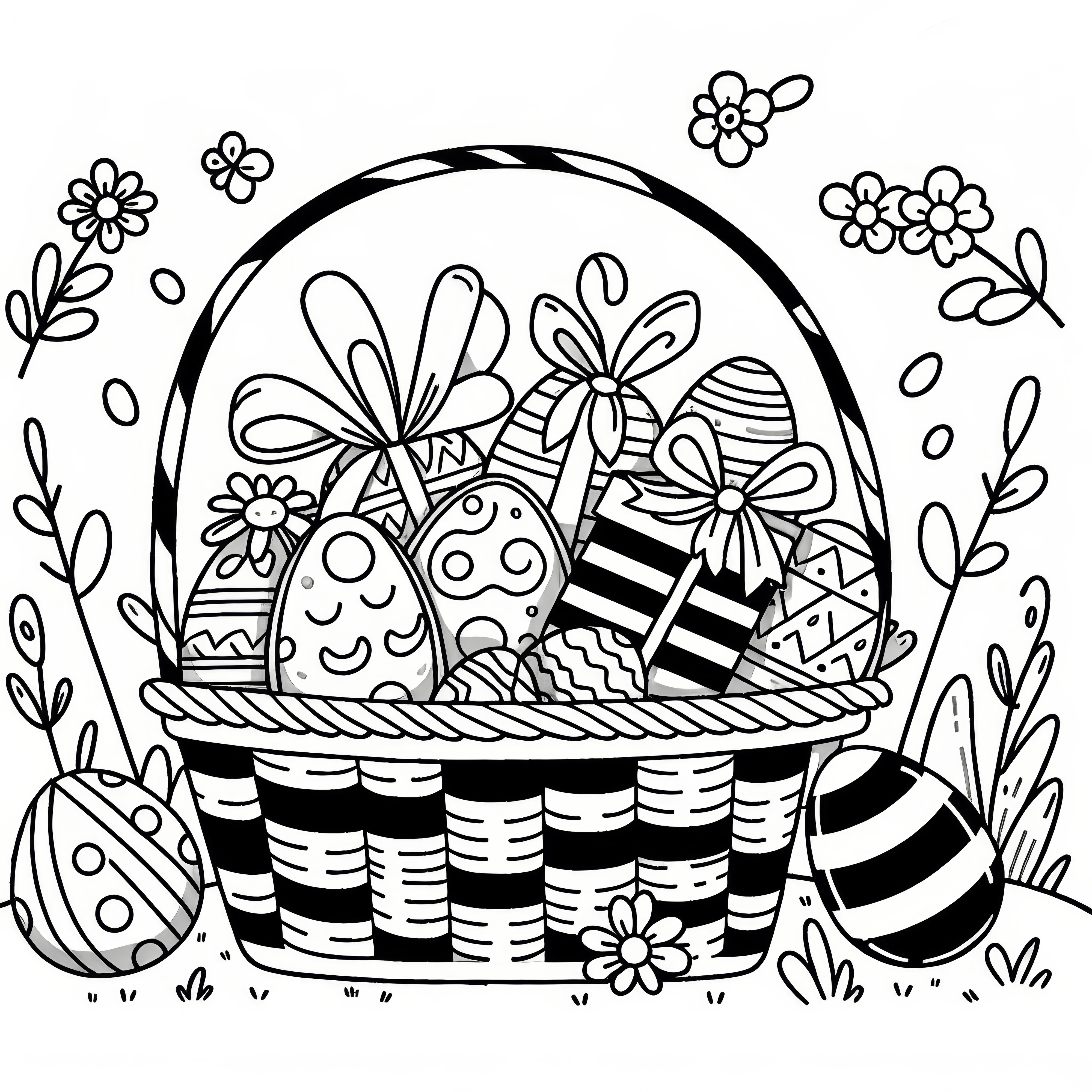 贈り物入りのイースターバスケットのぬり絵（無料）